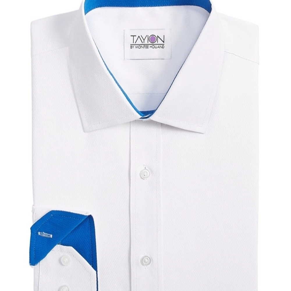 Tayion CollectionMen's Slim-Fit Blue Trim Solid Dress Shirt M